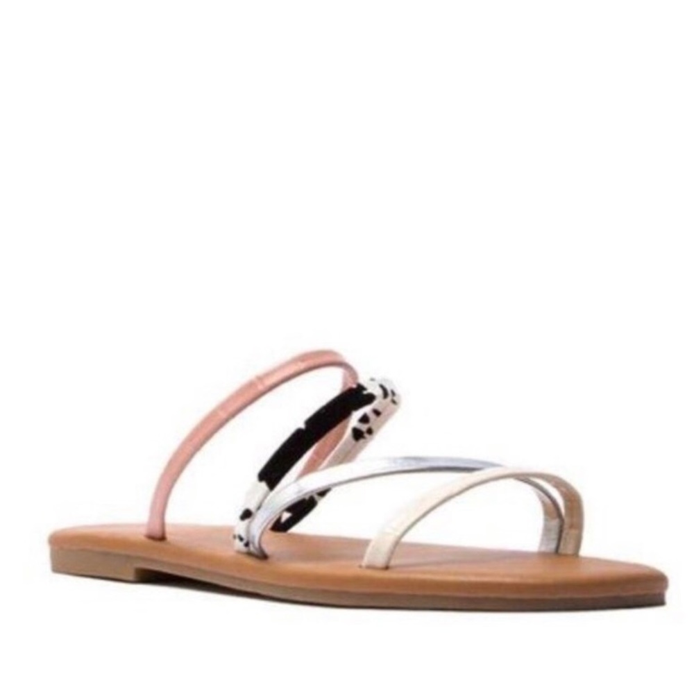Strappy slide sandals in pink and cow print - Picture 4 of 5
